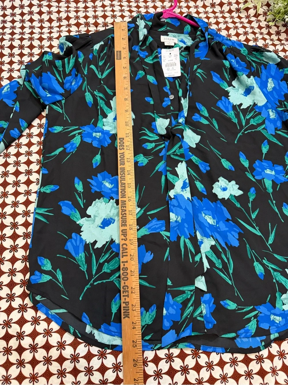 Women's Blue Floral Tie-Neck Blouse